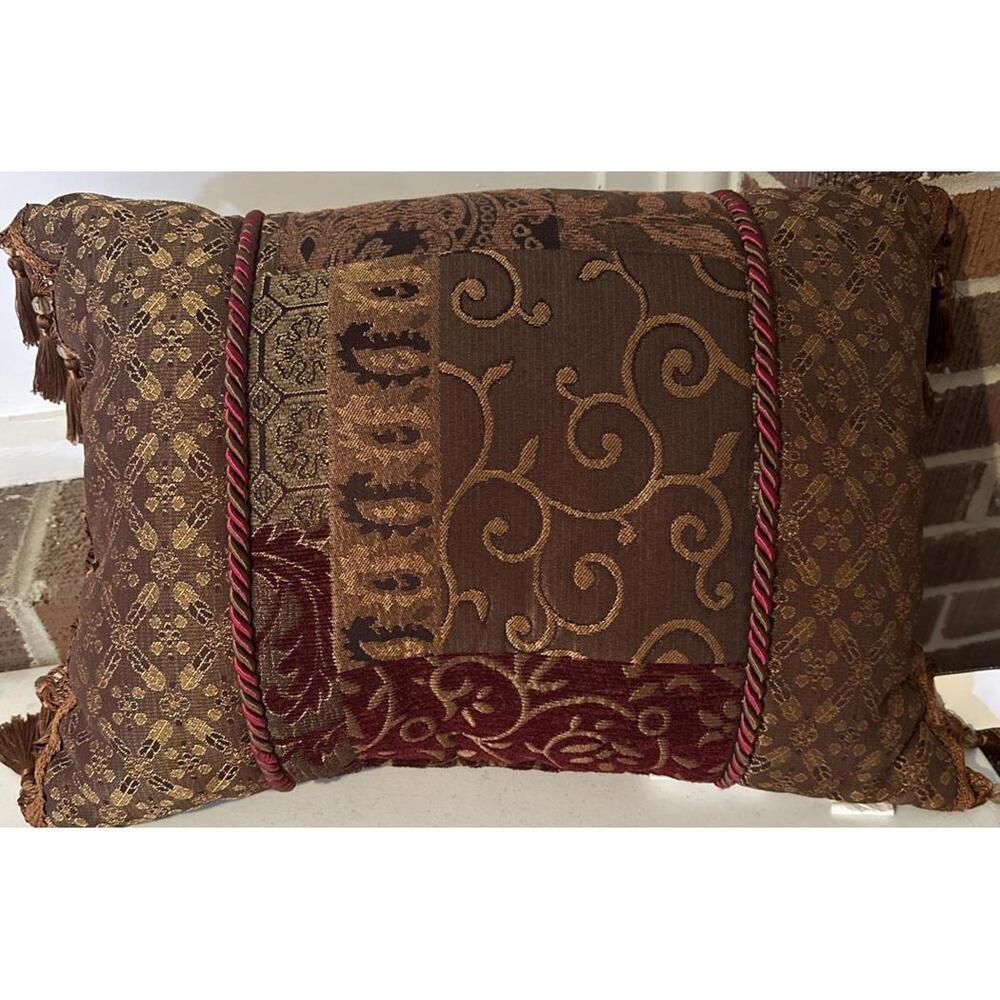 Croscill Imperial Empress Boudoir Pillow Burgundy Gold Stuffed Ornate Tassels